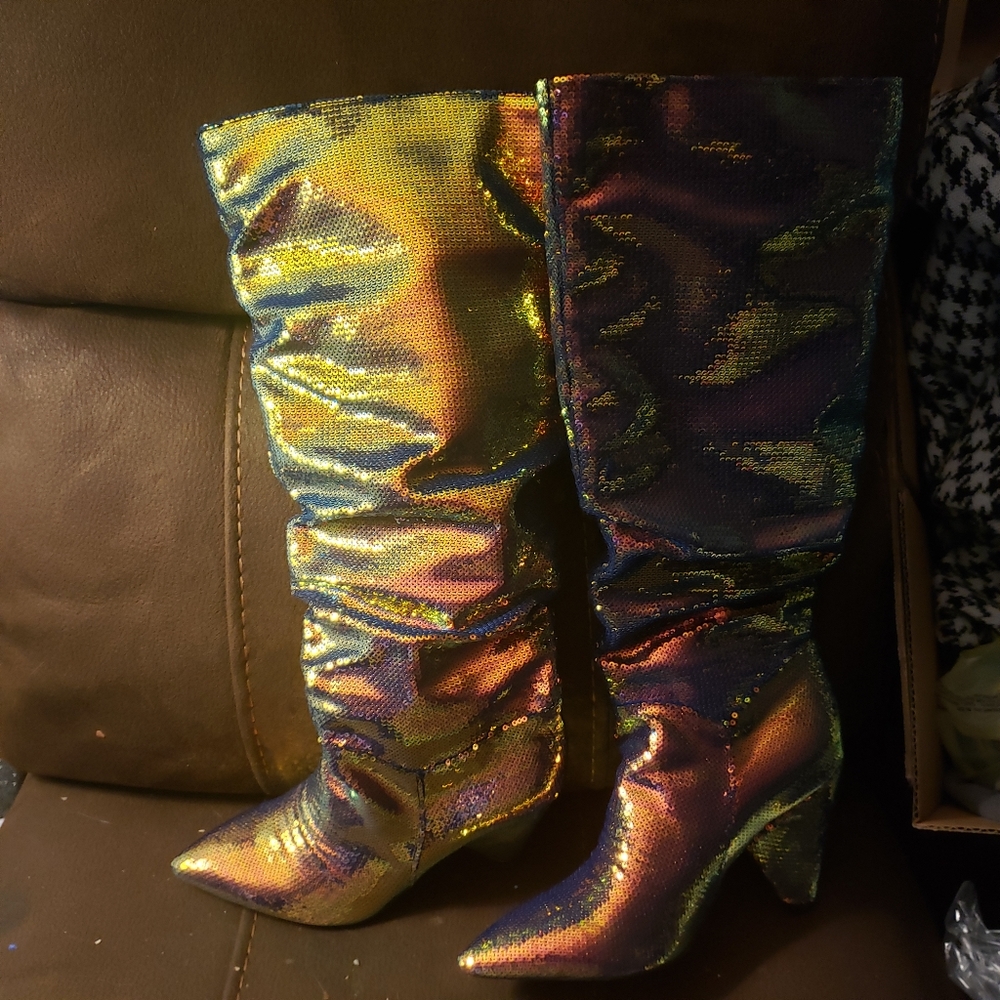 Orange sequin  knee high boots